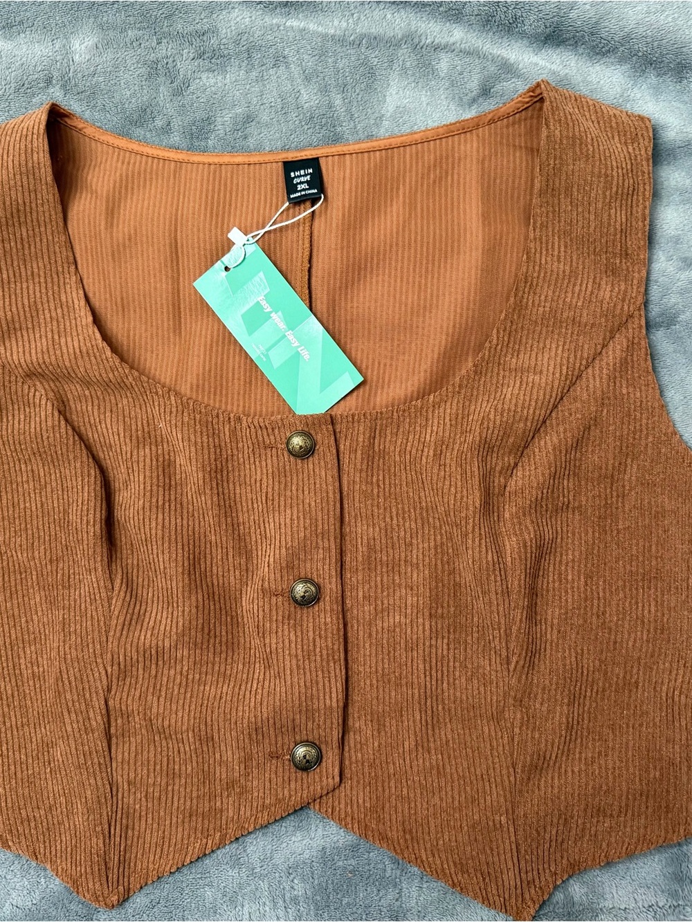 SHEIN Rust Brown Ribbed Button-Front Vest